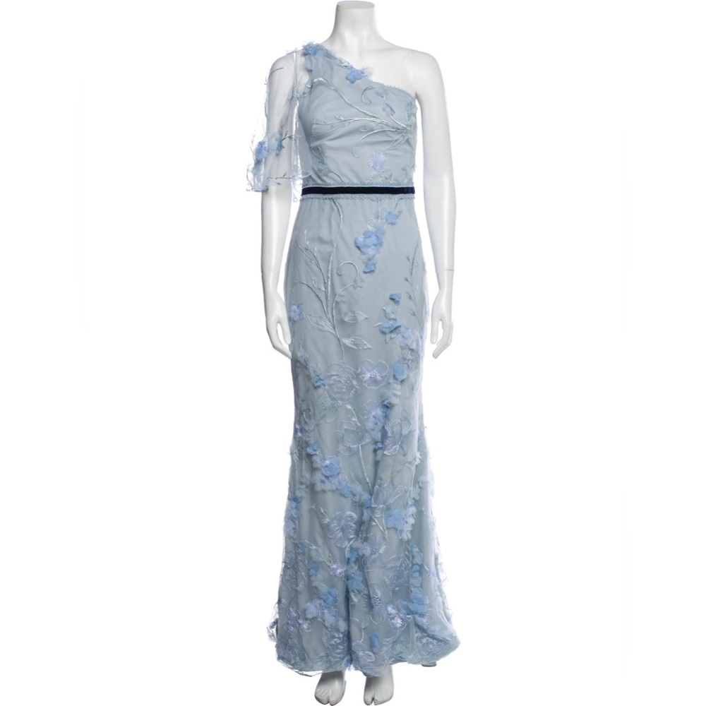 Marchesa Notte Baby Blue 3D Floral Gown